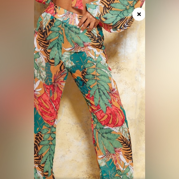 Orange Big Leaf Wide Leg Beach Top and Trousers size 6 - Picture 7 of 12